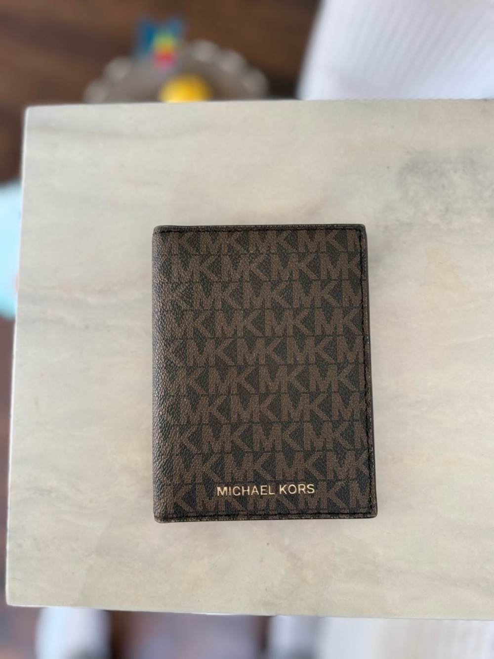 Michael Kors Brown Monogram Card & Passport Holder with Gold Logo - Picture 2 of 5